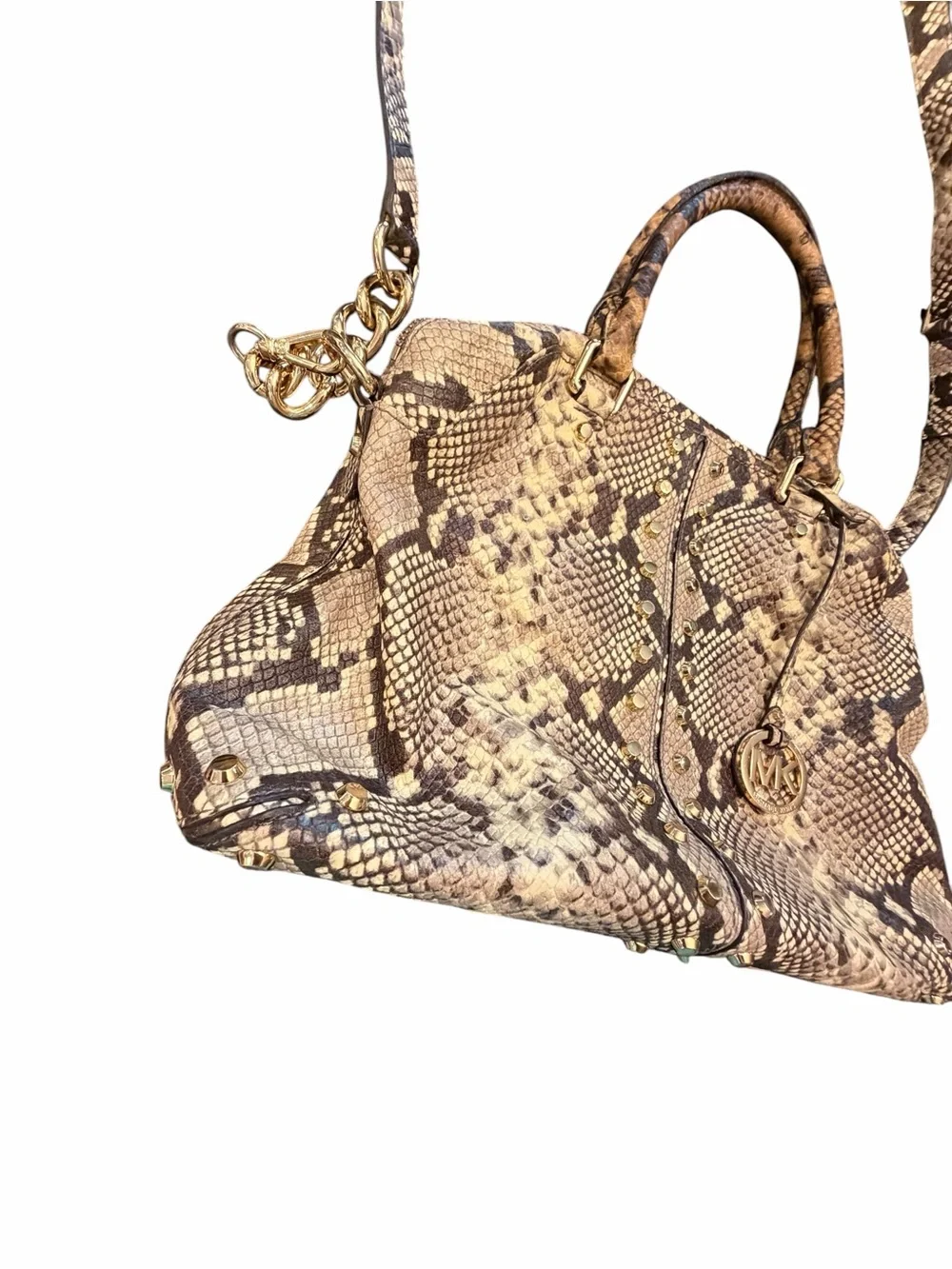 Michael Kors Uptown Astor Python Snake Embossed Leather Studs Satchel Crossbody